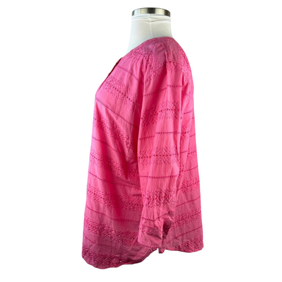 NWT Talbots Pink Eyelet Button Cotton Blouse Sheer Crochet Plus Size 3X Top - Picture 7 of 16